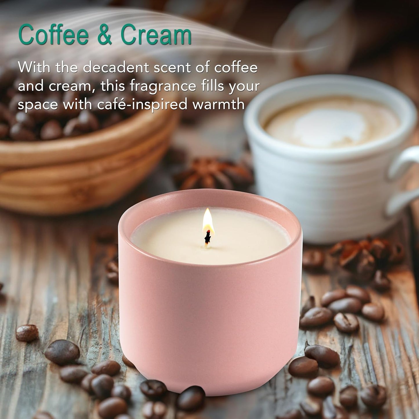 The Growing Candle, Coffee Scented, 8oz Ceramic Pot, Aromatherapy Candles, 100% Soy, Cream and Espresso Aroma for Home, Adelyn