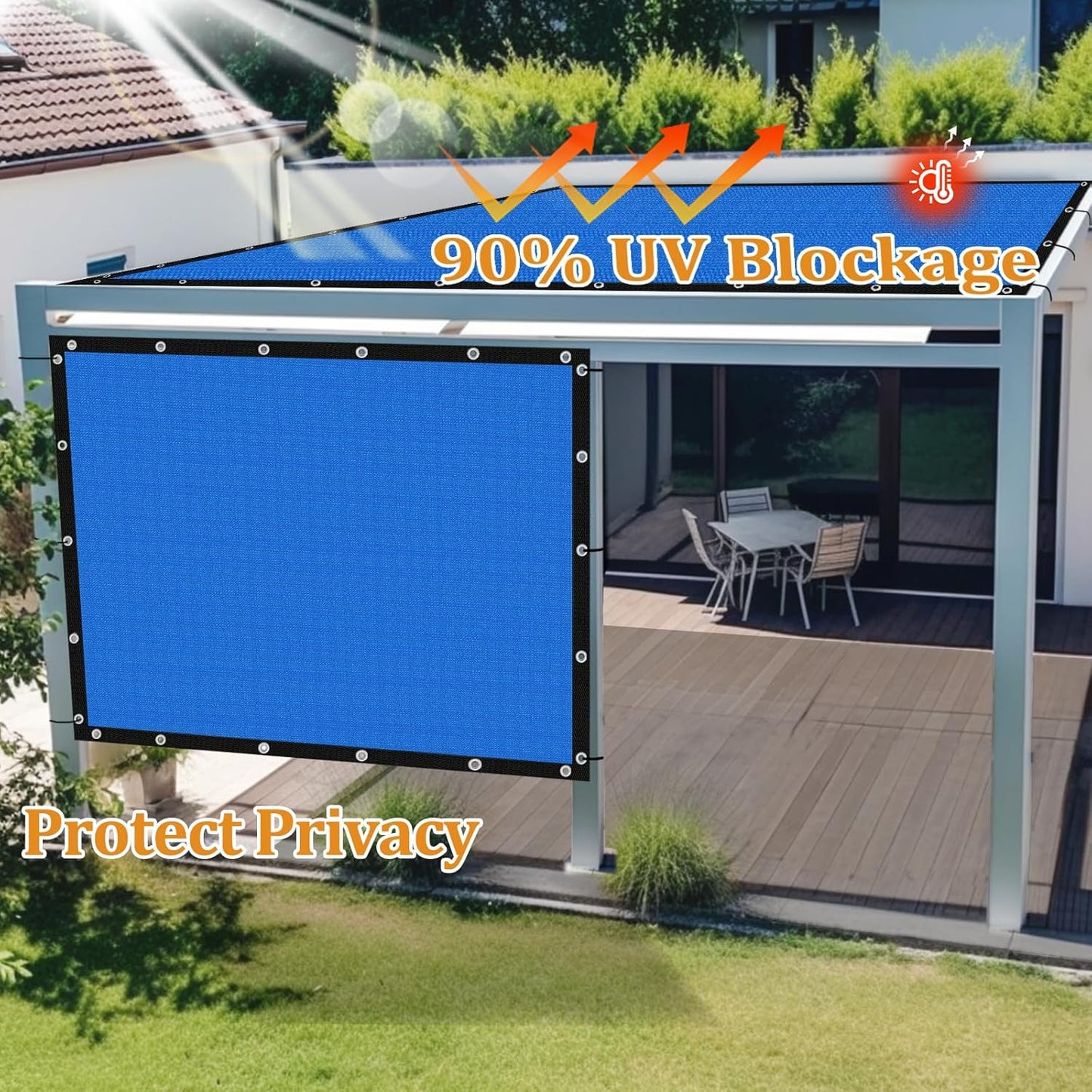 Shade&Beyond Customized Size 90% Sun Shade Cloth with Grommets, 10' X 24' Pergola Shade Cover Canopy, Mesh Tarp Sun Screens for Patio, Outdoor, Garden, Backyard GN01, Blue