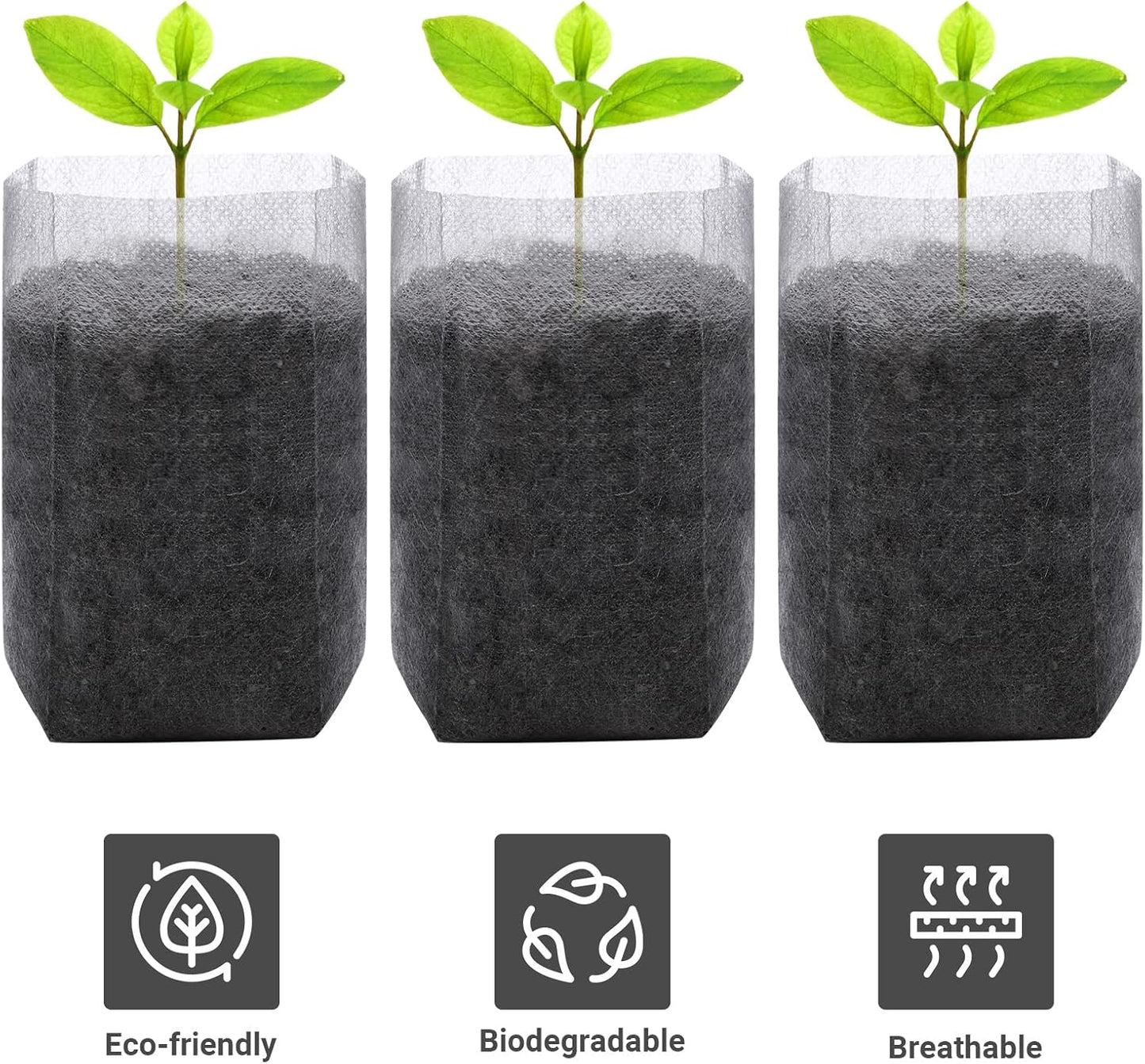 GREANER 200 PCS Nursery Bags, 5.5"x6.3" Non-Woven Fabric Seedling Bags Biodegradable for Home Garden Supply, Tree, Flower, Vegetable, Nursery Pots Container Plants Pouch