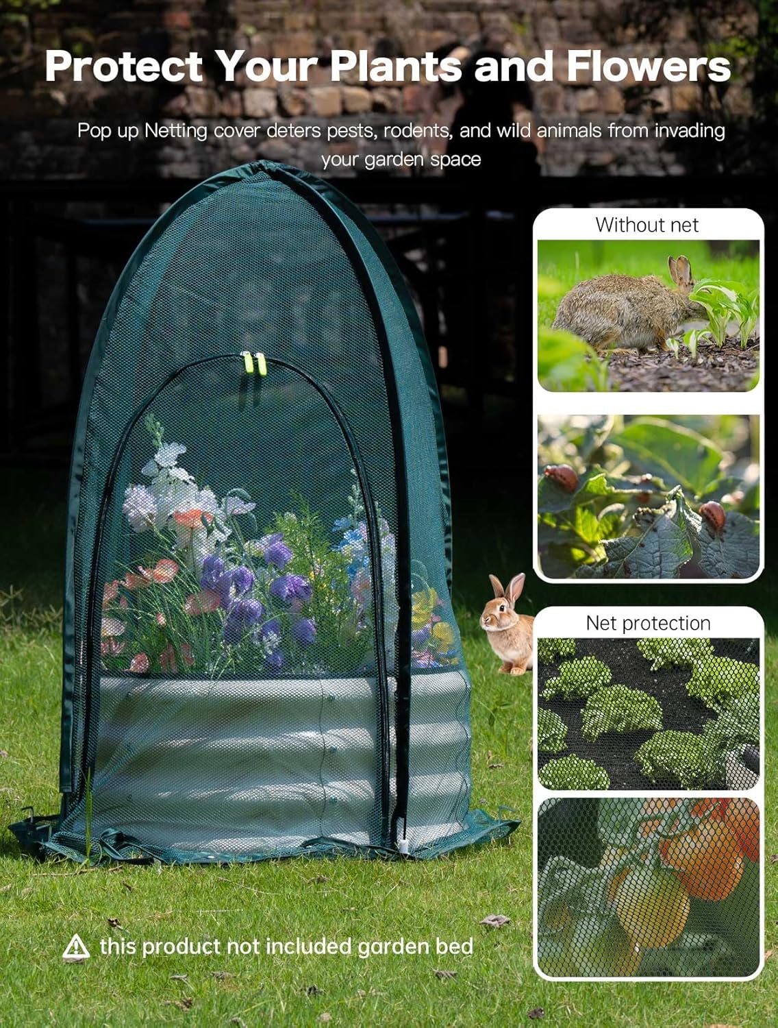 Pop up Gardening Net Cover,29.5x29.5x39.4 inches Pack of 2,Pest Guard Cover for Vegetables Fruits Durable Plant Gardening Net, Pop-Up Chicken Pen for Small Animals Outdoor Run and Pet Enclosure