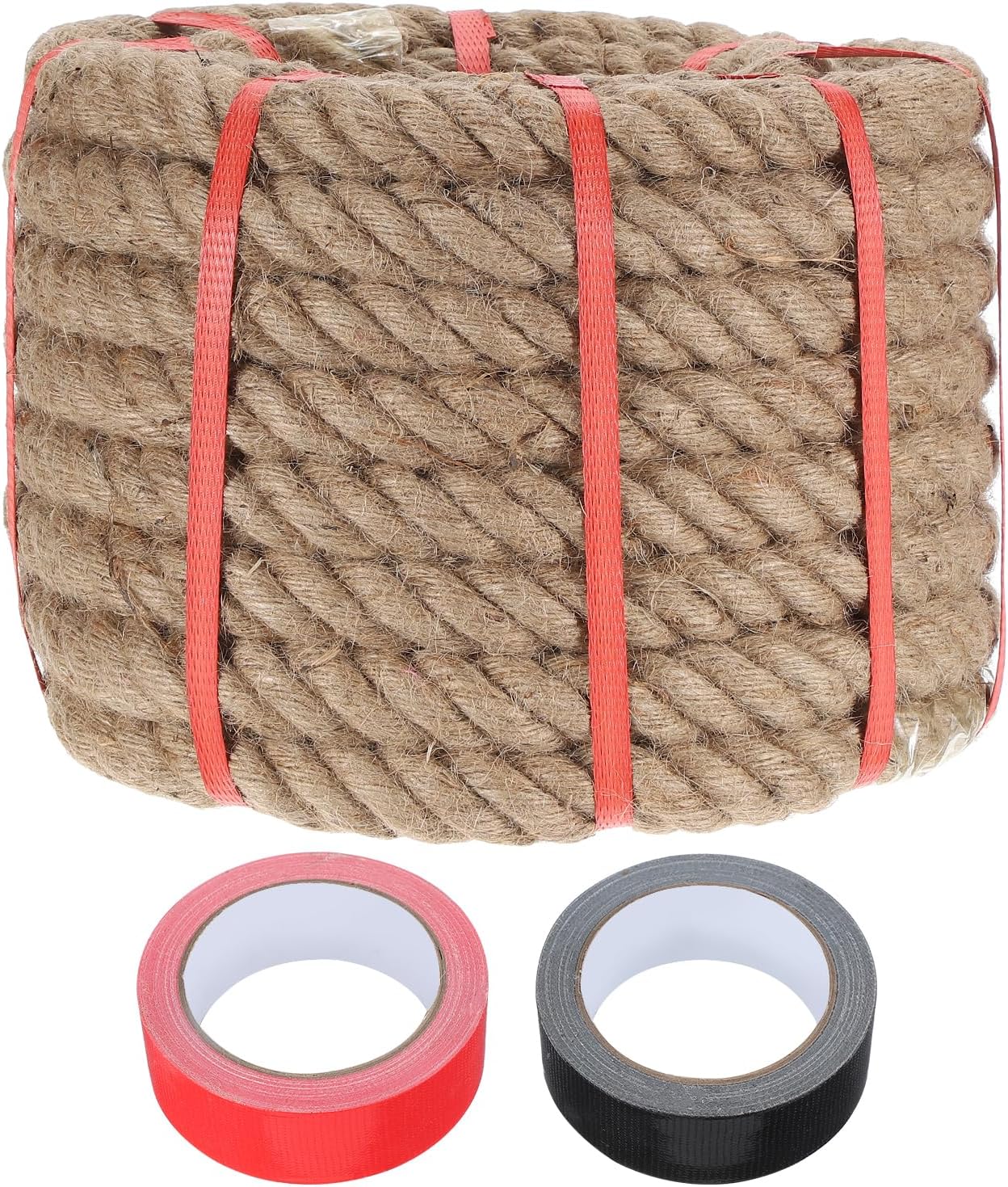 MECCANIXITY Jute Rope 1.2 Inch x 30ft, Thick Twine Rope Ropes Braided Jute Twine Natural Brown Burlap Cord String Heavy Twisted with Tapes for Decorative Crafts Railing Swing Tug of War