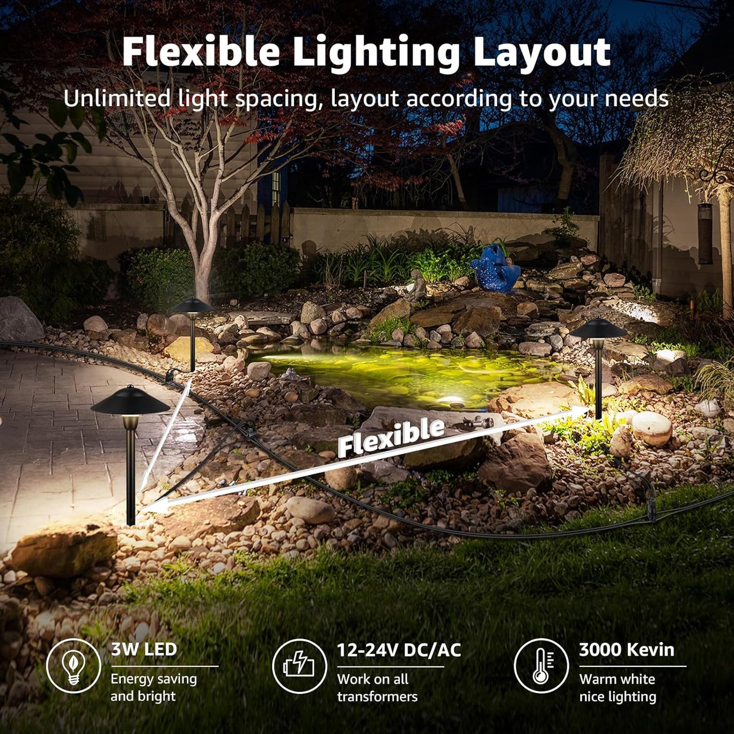 SUNVIE All-in-One LED Pathway Lighting Kit, 8-Pack Low Voltage Landscape Lights with Transformer and 100FT 16/2 AWG Wire, 3000K Waterproof Landscape Lighting with Connectors for Walkway Garden Yard