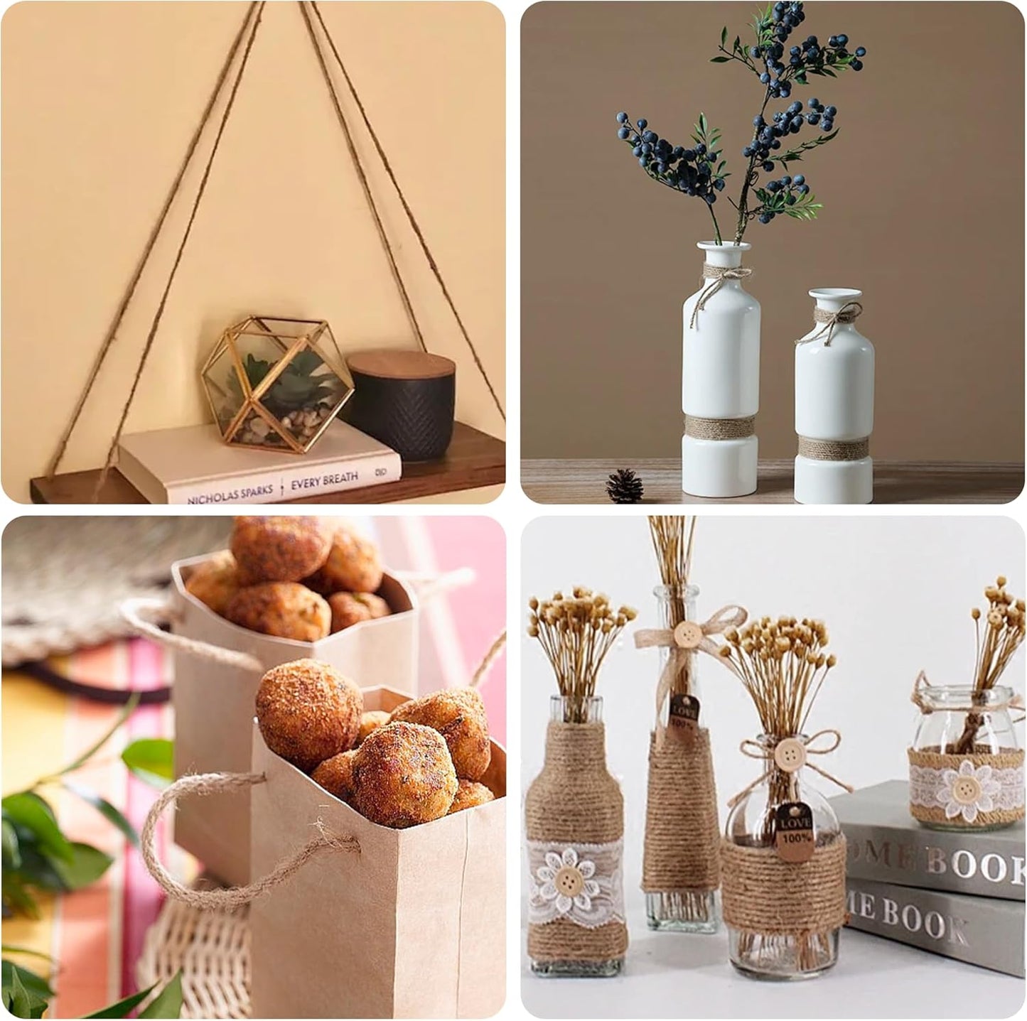 Natural Jute Twine 656ft 4mm,3Ply Twisted Thick Twine Rope Strong Jute String Roll for Crafts Gift Wrapping Gardening Home Decor Bundling Cat Scratching Post