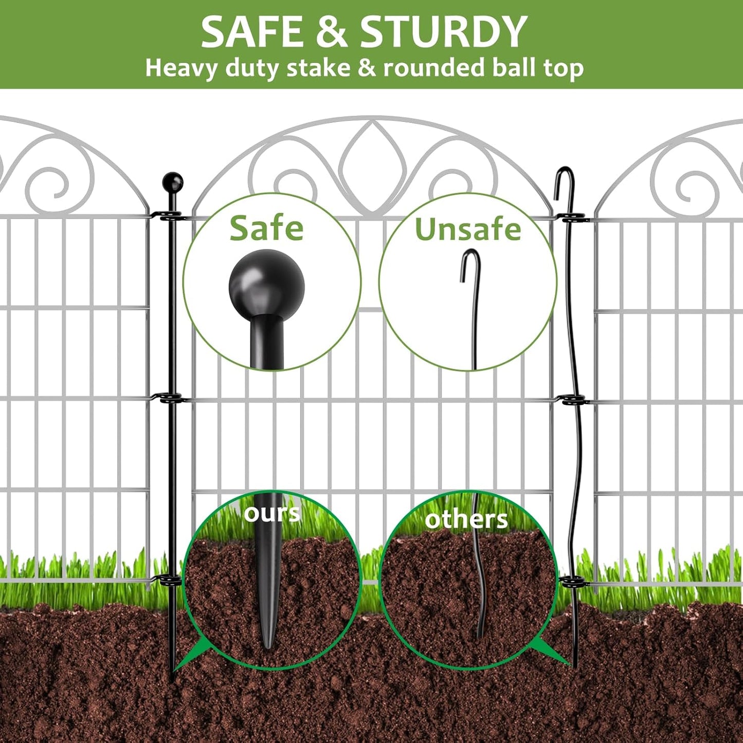 10 Panels No Dig Tall Garden Fence with Gate – 34" H X 22' L Rustproof Metal Dog Fences Outdoor for Yard, Decorative Animal Barrier Fence for Pet, Garden Border, Patio, Flower | Temporary Fencing