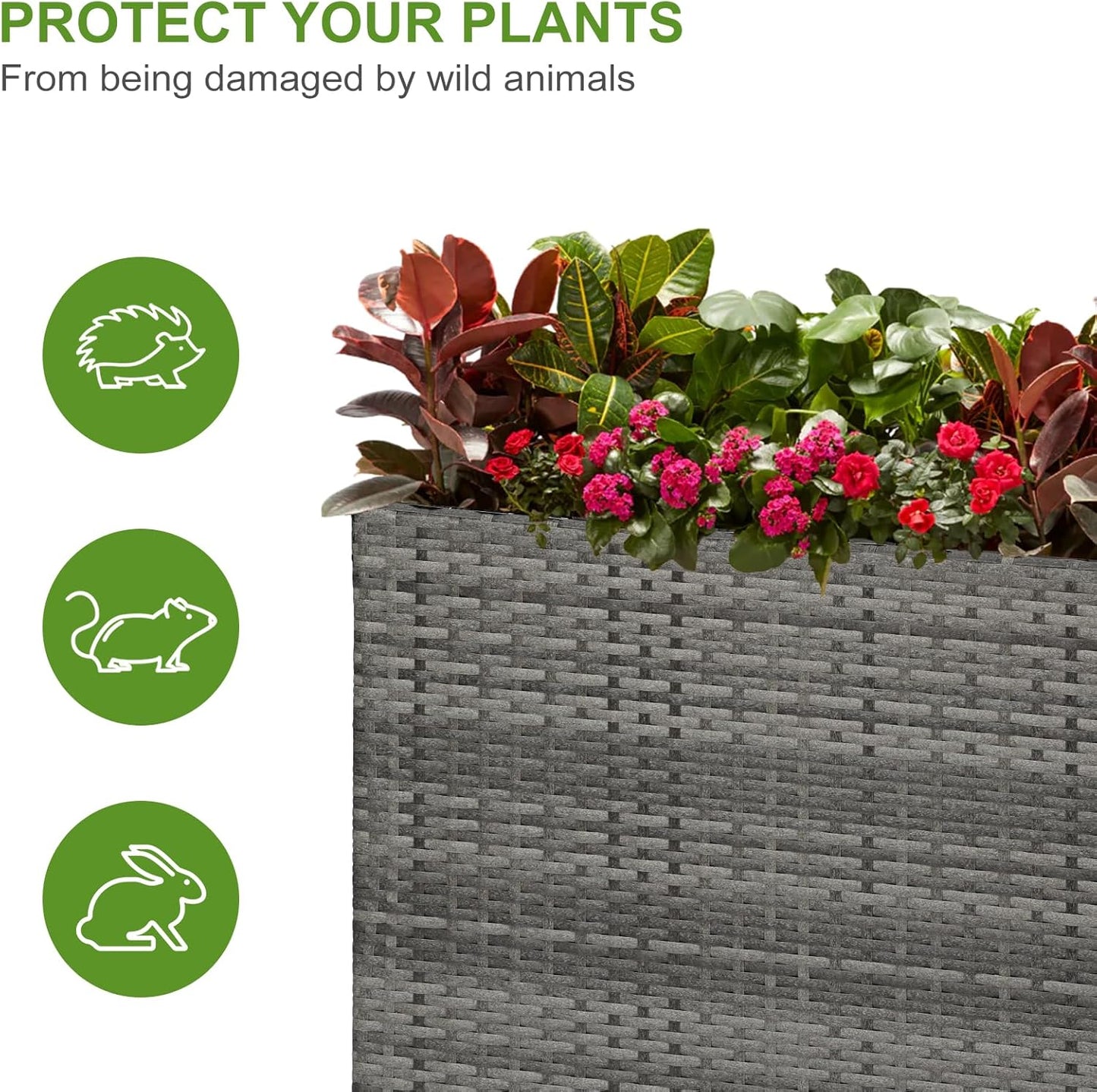 LEWIS&WAYNE Tall Planters for Outdoor Plants Handmade Wicker Large Rectangular Block Planter Box with Removable Liners Modern Planter for Indoor Outdoor Patio Deck - Gray