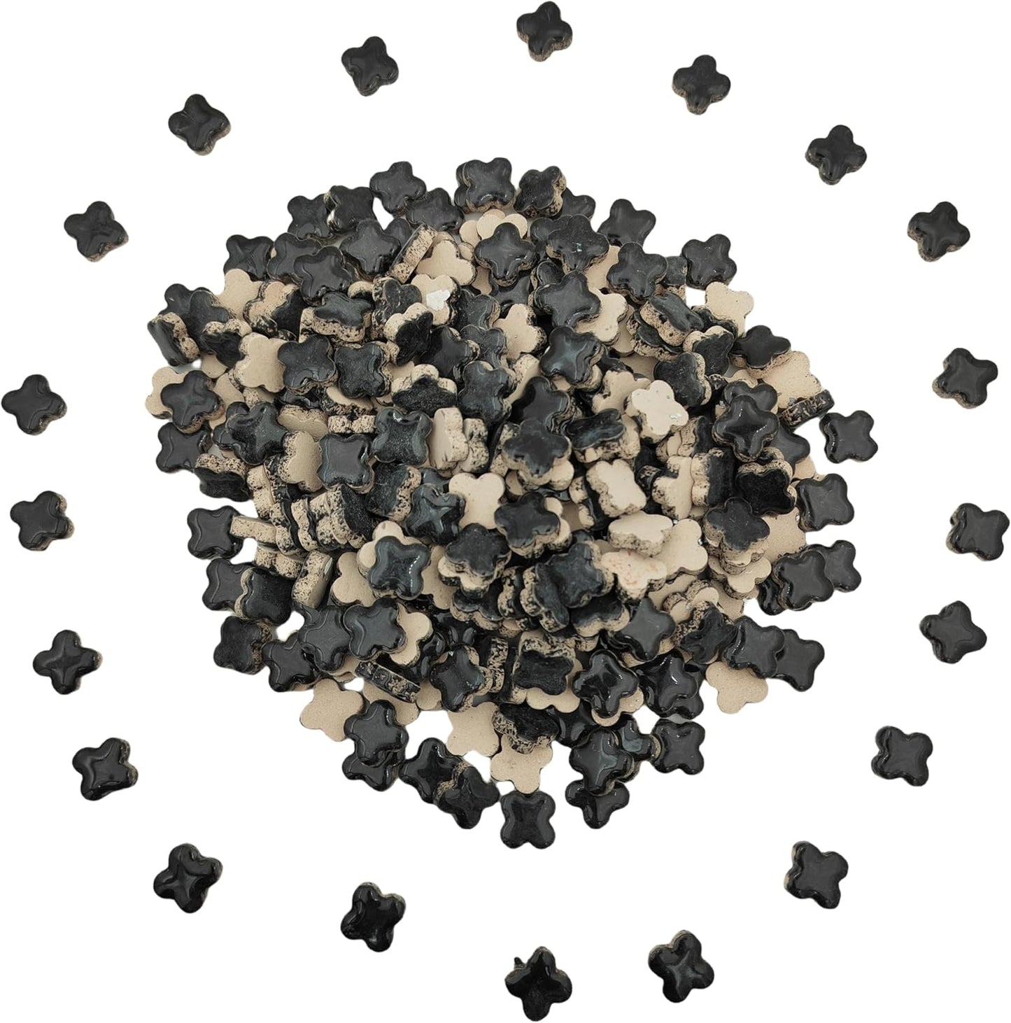 500g/1.1lb Random Color Irregular Ceramics Mosaic Tiles,DIY Making Creative Ceramic Mosaic Tiles for DIY Craft Plates Flowerpots Vases Cups Mosaic Making Supplies (Black Lucky Clover)