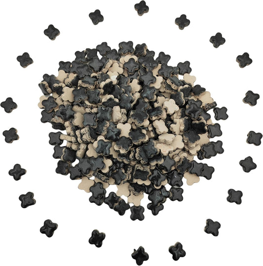 500g/1.1lb Random Color Irregular Ceramics Mosaic Tiles,DIY Making Creative Ceramic Mosaic Tiles for DIY Craft Plates Flowerpots Vases Cups Mosaic Making Supplies (Black Lucky Clover)