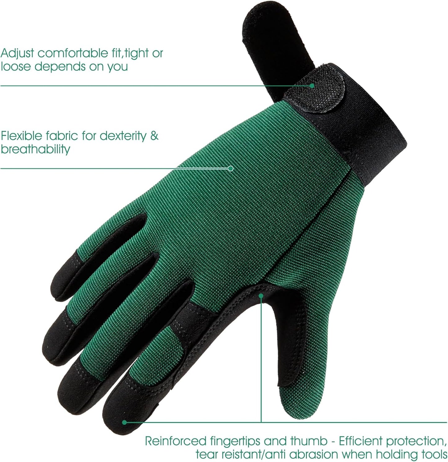 COOLJOB Thorn Proof Garden Gloves with Touchscreen Fingers for Men, Rose Pruning Work Gloves with Palm Cushion for Gardener, Farmer and Landscaper (Green 1 Pair Small)