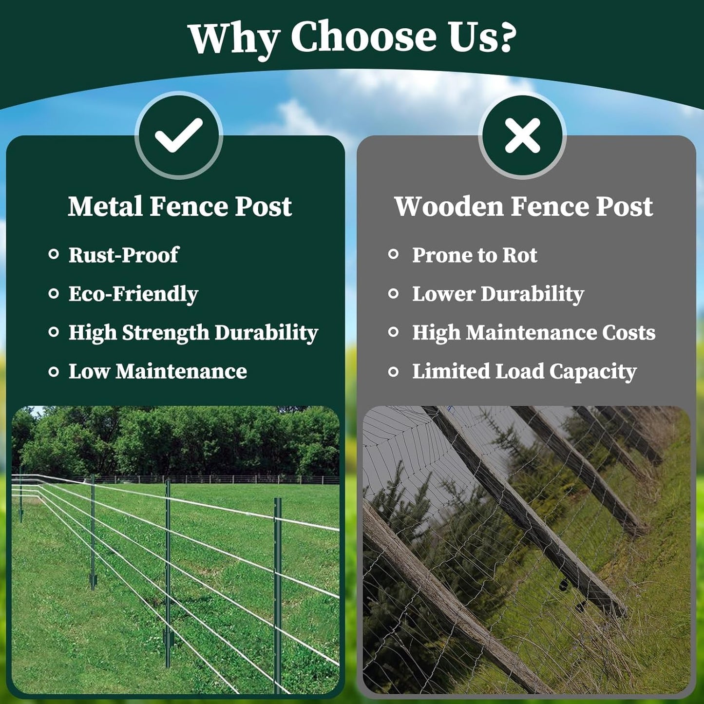 20 Pack Garden Fence Post, 3 Feet Heavy Duty Metal U-Post for Wire Fence, No Dig Garden Fence Stakes for Temporary Fencing, Electric Fence Wire, Corner Anchor, and More-Green