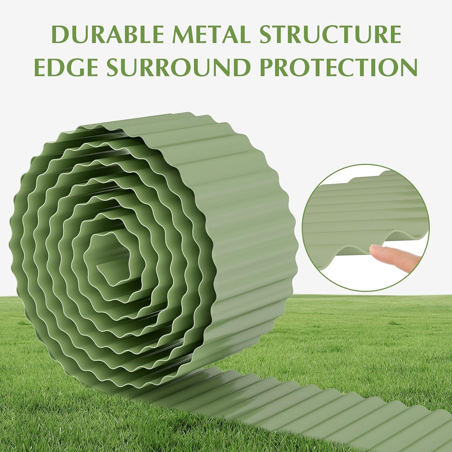 Metal Garden Edging Border, Corrugated Steel Landscaping, DIY for Lawn (Green, 8 Inch x 20FT)