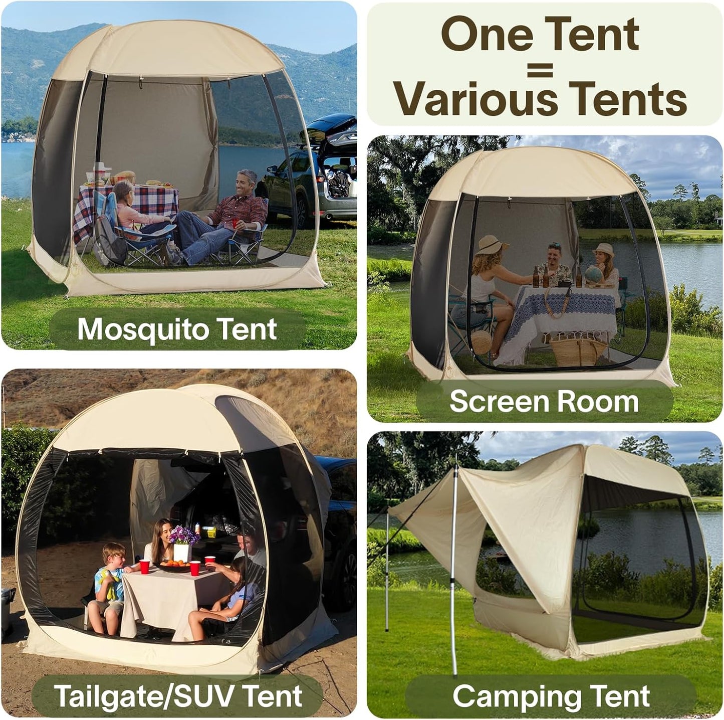 Alvantor Screen House Gazebo, 6-10-15 Person Pop Up Igloo Screened Canopy Tent with Mosquito Netting Sides, Instant UV Resistant Sun Shelter for Garden, Patio, Backyard