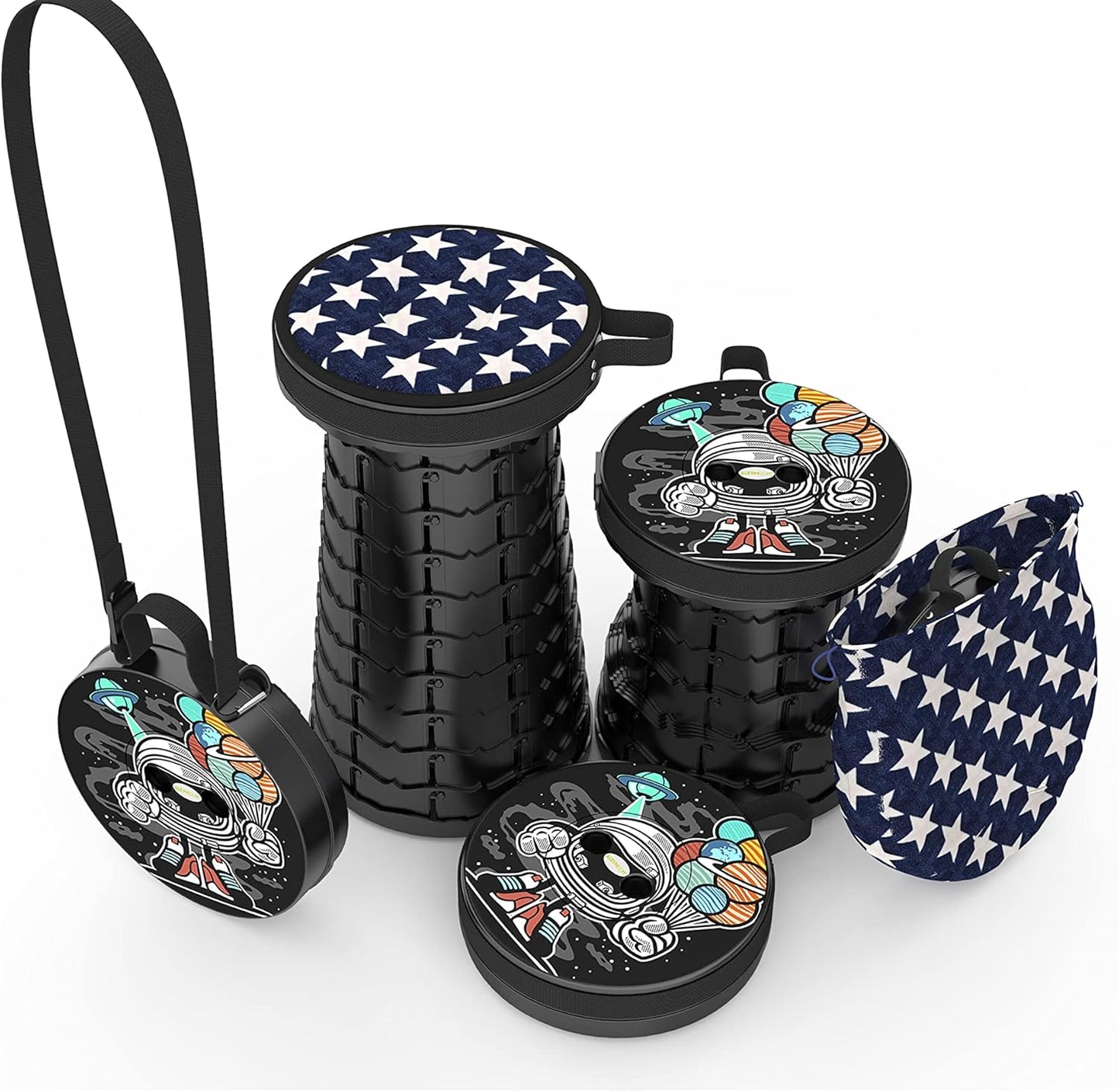 ALEVMOOM Upgraded Portable Collapsible Folding Stool with Cushion Retractable Telescoping Stool for Adults Sturdy Capacity 440lbs Camping Chair for Outdoor Hiking Garden with Bag