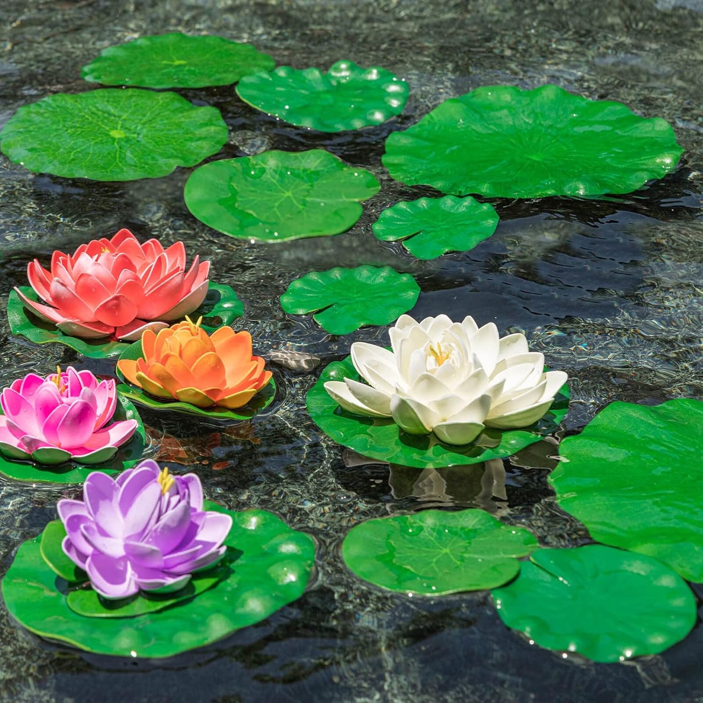 ZAUGONTW 20 Pcs Artificial Lily Pads for Ponds, Realistic Floating Lily Pads Leaves, Lotus Leaves Water Lilies Pad Artificial Foliage Pond Decor for Koi Fish Pool Patio Aquarium