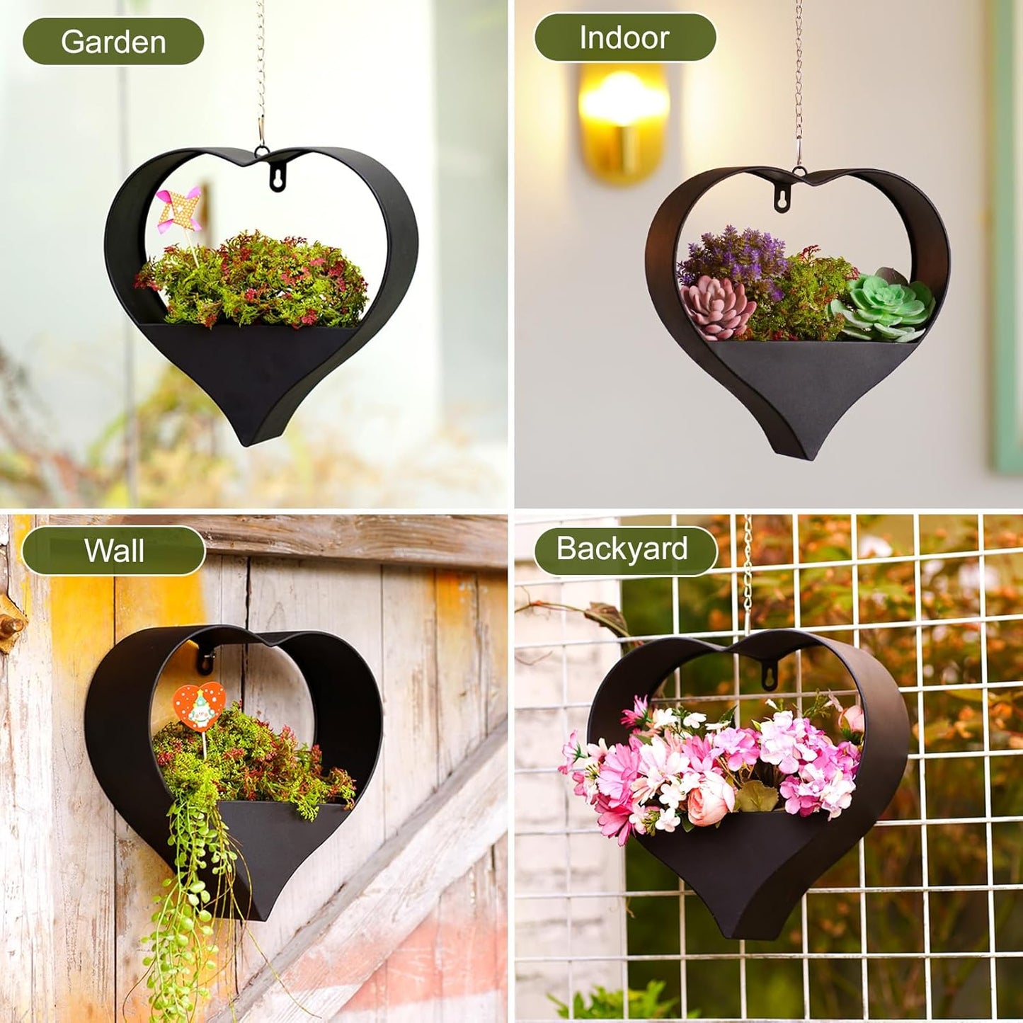Metal Plant Hangers Indoor and Outdoor: Birthday Gifts for Women Mom Wife Garden Lovers - Black Heart Shape Hanging Planters Perfect for Window Wall Living Room Office Decor