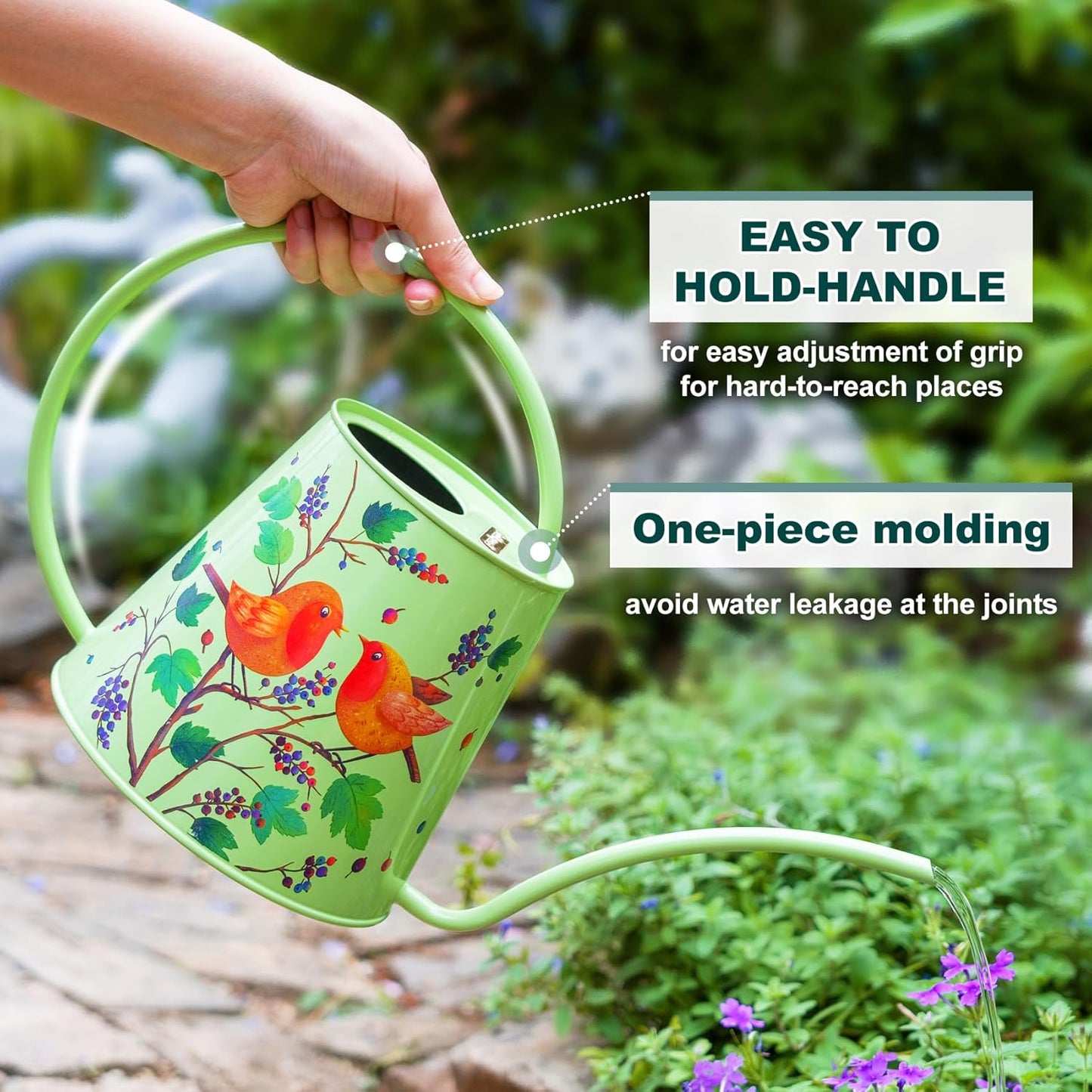 Berry&Bird House Plants Watering Can - Indoor & Outdoor 1/2 Gallon Stainless Steel Water Can with Long Spout Garden Decoration for Flower Bonsai Succulent Gardening Large Watwer Bottle(2L/Robin)