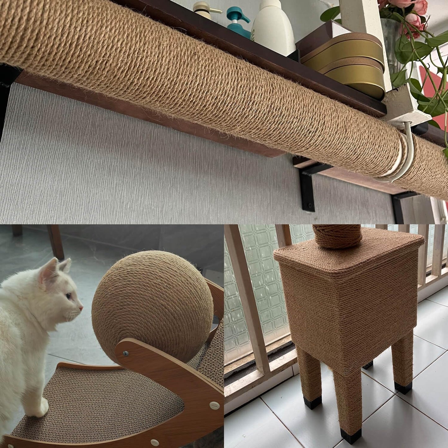 Jute Rope, 55 Feet 8mm Heavy Duty Twine - Perfect for Cat Scratching Posts, Crafts, Bundling, Gardening Decor and Hanging (8mm*55ft)