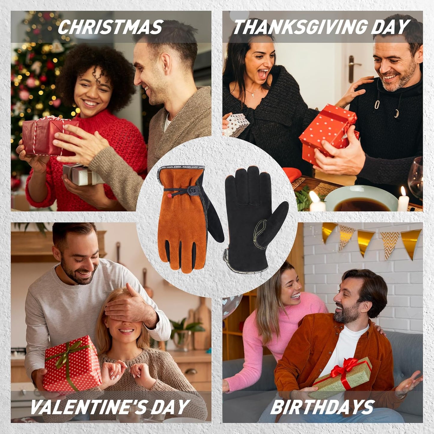 HLDD HANDLANDY Leather Work Gloves for Men & Women, Adjustable Wrist Cowhide Gardening Glove with Reinforced Palm for Driver