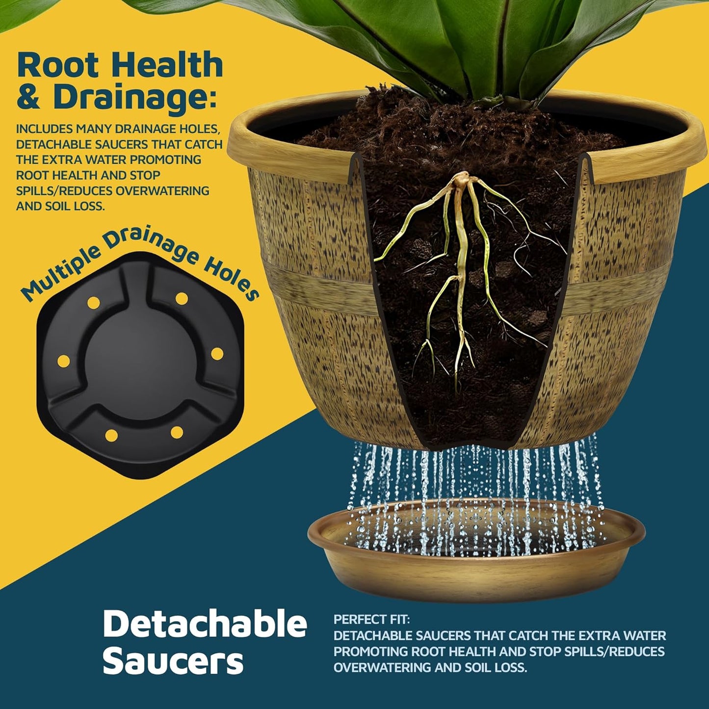 10-Inch Whiskey Barrel Planters Outdoor Pack of 2 - Durable Plastic Plant Pots for Indoor & Outdoor Use with Drainage & Saucer, Lightweight Rustic Barrel Planters for Flowers, Herbs & Small Plants