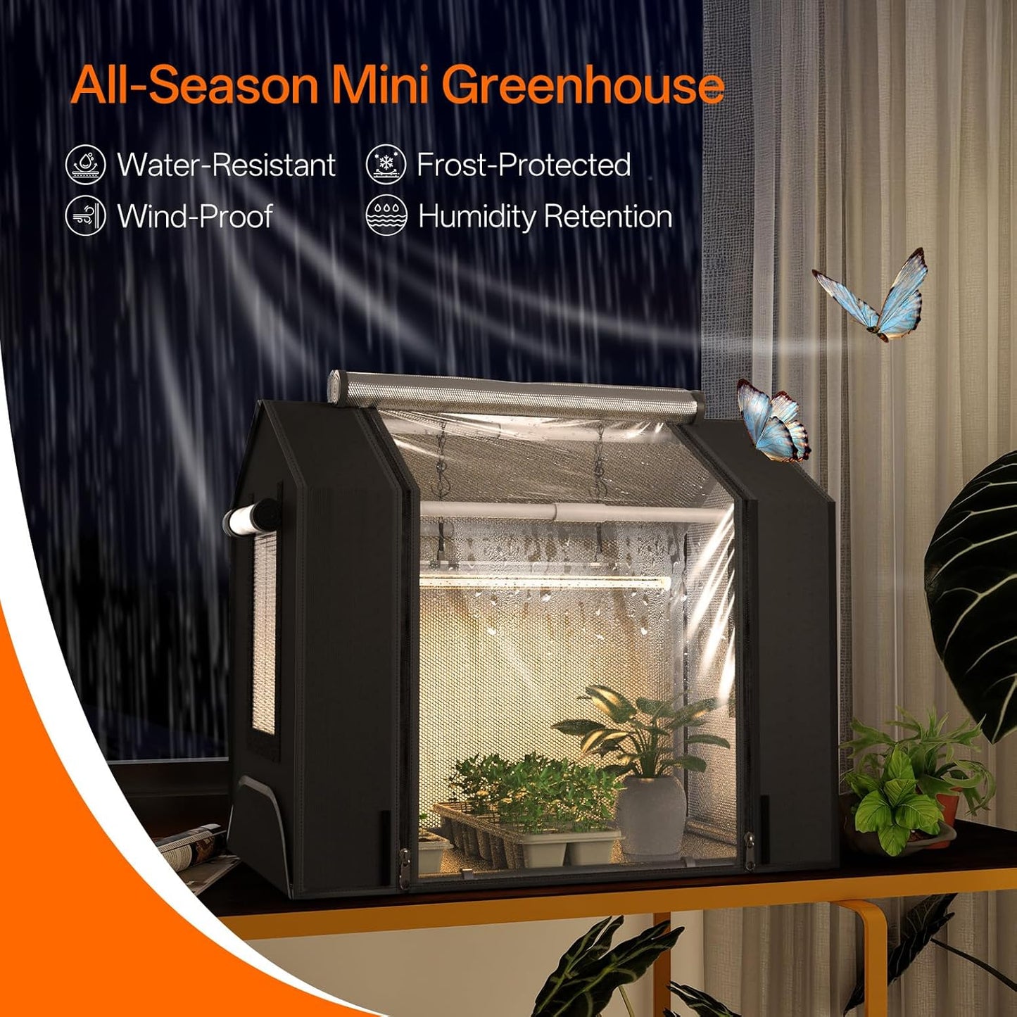 Indoor Greenhouse with Grow Light, Mini Grow Tent with Oxford Fabric, Waterproof Base Mat&Ventilation Window for Seed Starting&Plant Growth, 18W Grow Light with Timer, 23.8"x15.7"x20.5"