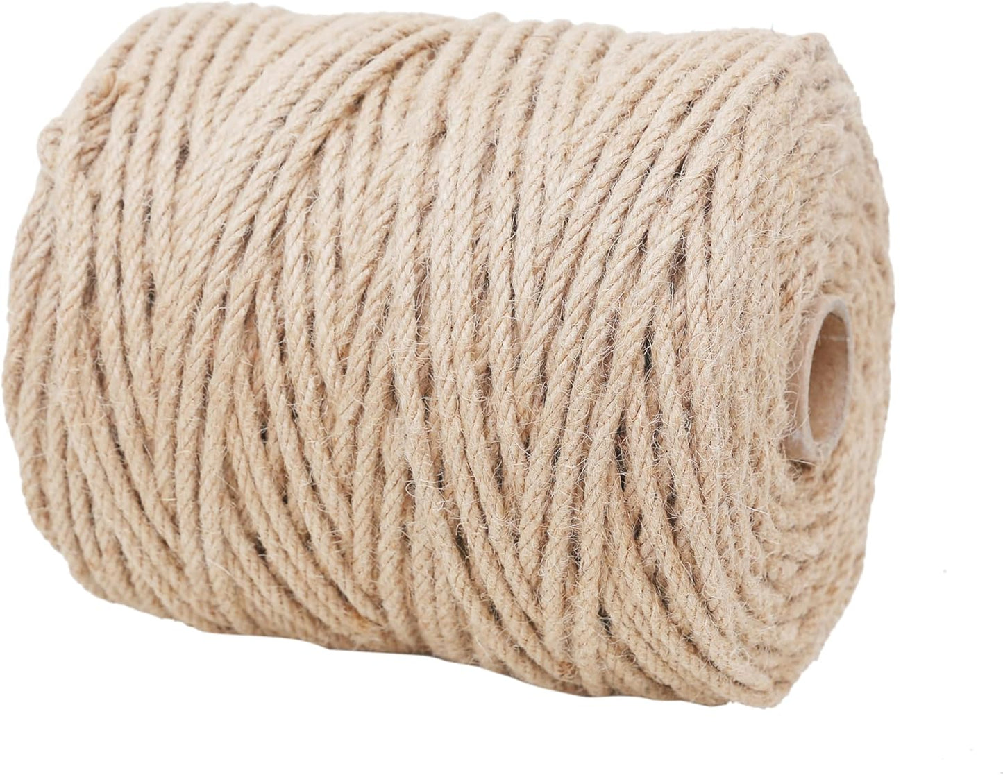 Natural Jute Twine 656ft 6mm,4Ply Twisted Thick Twine Rope Strong Jute String Roll for Crafts Gift Wrapping Gardening Home Decor Bundling Cat Scratching Post