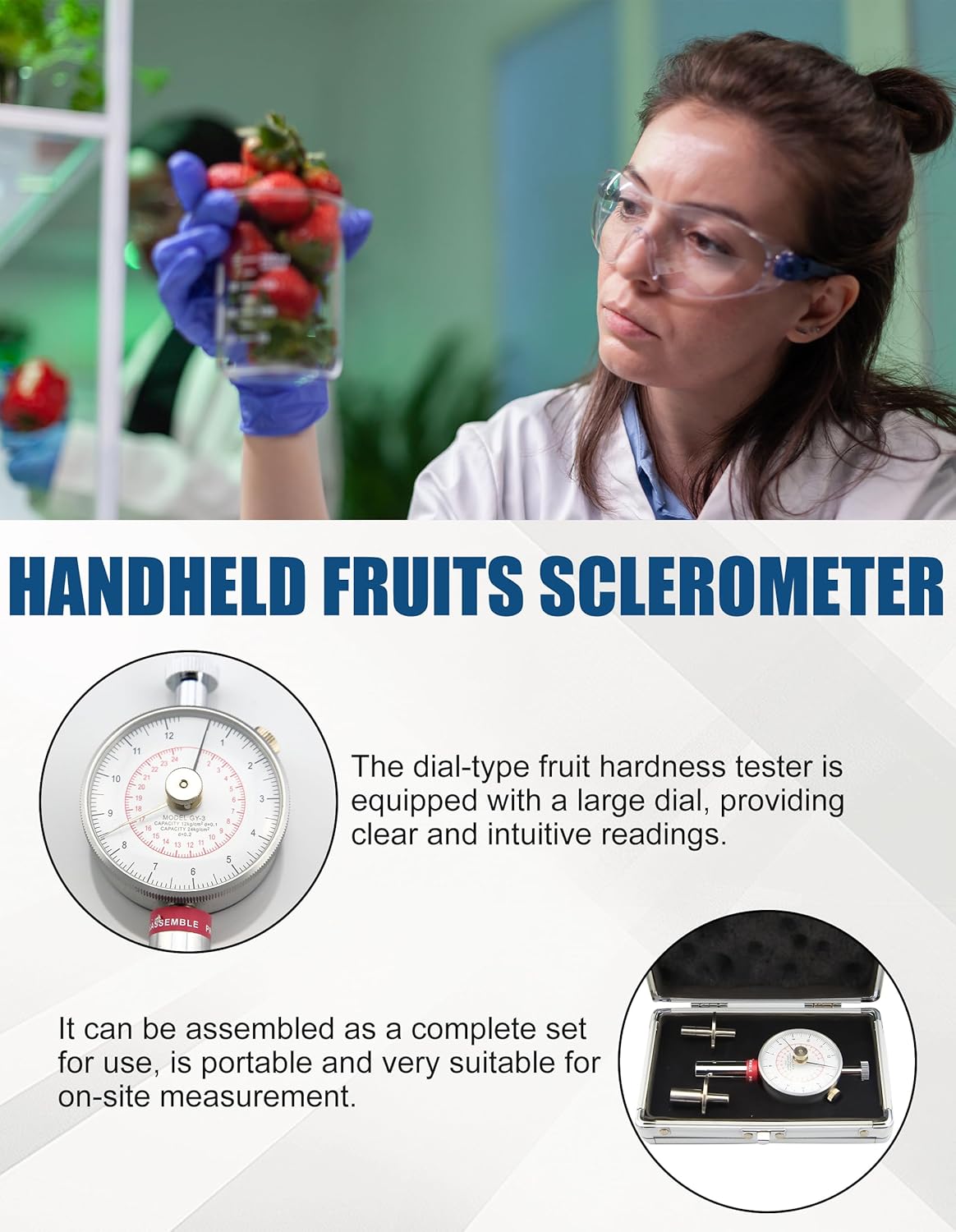 GY-3 Handheld Fruits Sclerometer, Apple Pear Strawberry Hardness Tester Meter, Portable Sclerometer for Fruits