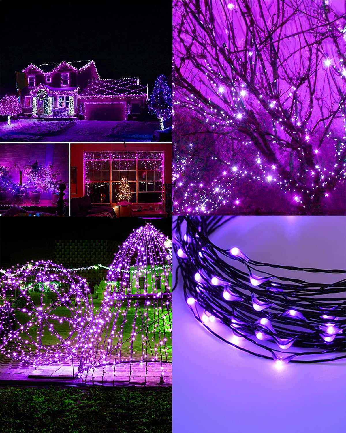 Twinkle Star 2 Pack Outdoor Solar String Lights, Total 80FT 240 LED Solar Powered Halloween Decorative Fairy Lights with 8 Modes, Waterproof Black Wire Light Patio Yard Wedding Party, Purple, 2 Pack