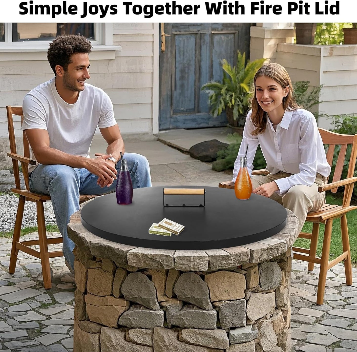1MORE Fire Pit Lid Round 30" - Metal Firepit Lid with Wooden Handle for Patio Firepits,Rust Resistant 1.5mm Fire Pits Metal Lid,Outdoor Firepits Accessory, Smokeless Fire Pits Cover Round Metal