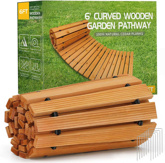 RELIANCER 6' Wooden Garden Pathway,Outdoor Roll Out Cedar Curved Walkway,Patio Path Decorative Garden Boardwalk Walkways,Weather-Resistant Roll Up Beach Wood Road Floor,Wedding Party Pathways