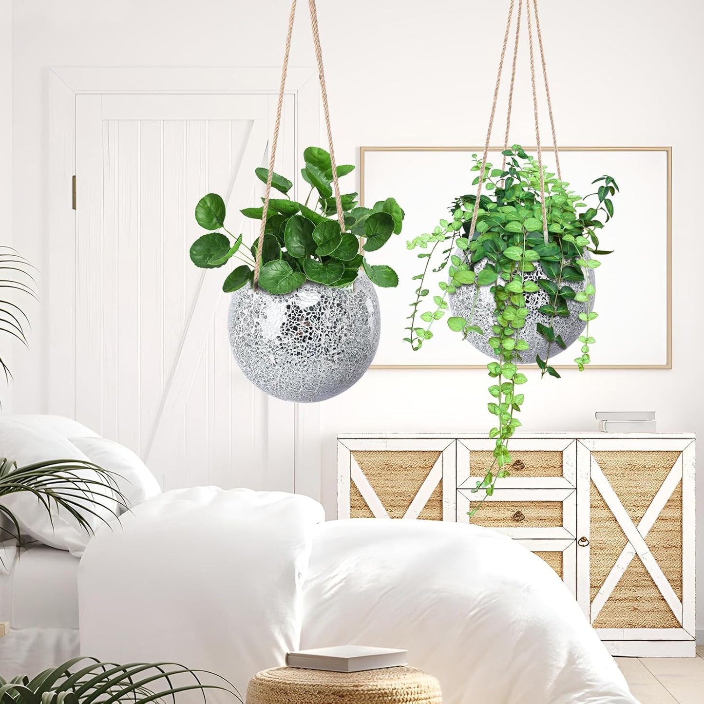 Hanging Planter Mosaic Garden Pot Small Flower Pot for Indoor Plant Disco Ball Hanging Planter with Drainage Sliver