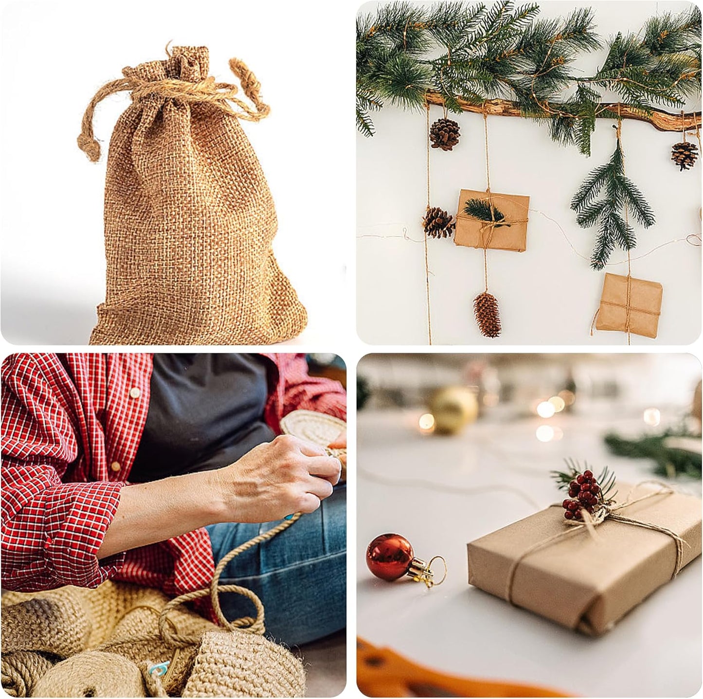 Natural Jute Twine 656ft 6mm,4Ply Twisted Thick Twine Rope Strong Jute String Roll for Crafts Gift Wrapping Gardening Home Decor Bundling Cat Scratching Post