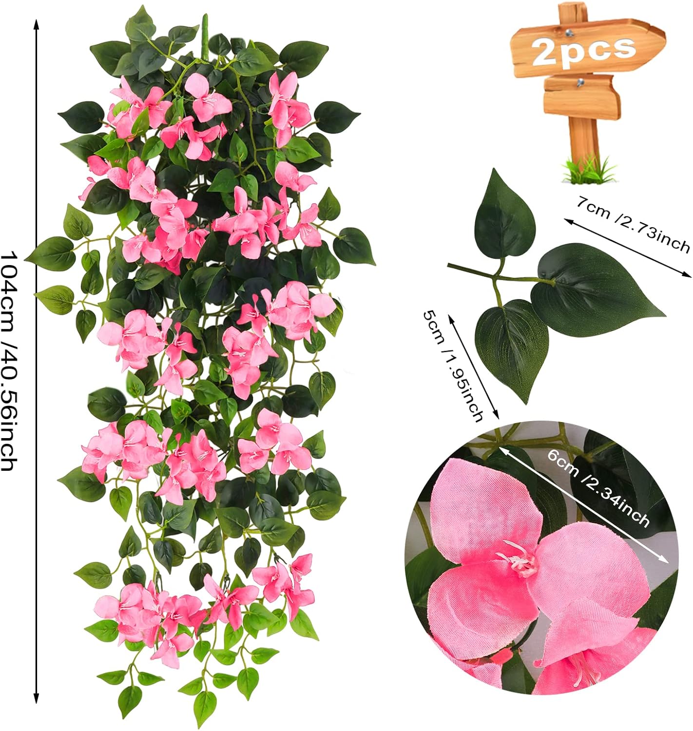 Artificial Hanging Flowers Bougainvillea, UV Resistant Fake Plastic Faux Flower Fabric Vine for Indoor Outdoor Garden Porch Eave Wedding Wall Décor