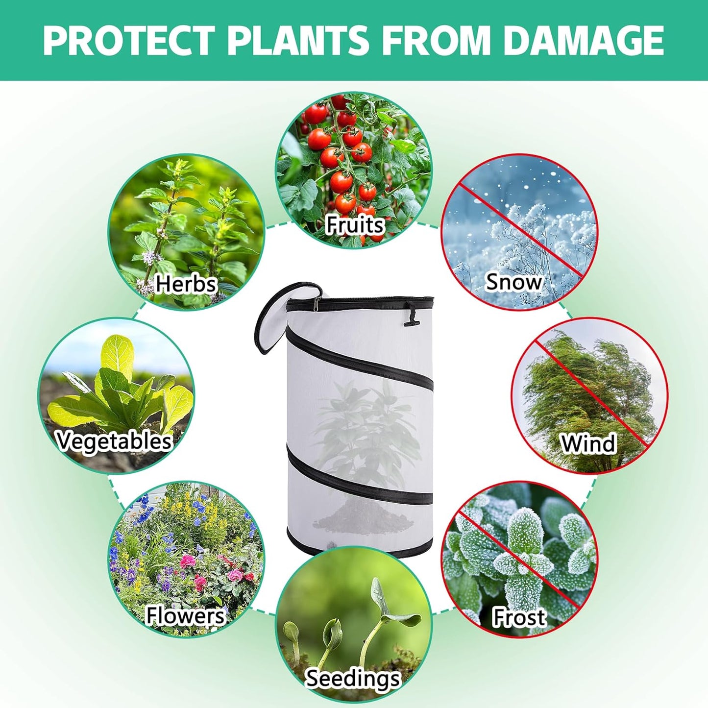 2 Pcs Pop Up Winter Frost Plant Cover, 20 x 12 Inch Round Garden Plants Freeze Protection Tent, Foldable Warm Plant Protector Enclosure for Snow Frost Protection Indoor & Outdoor