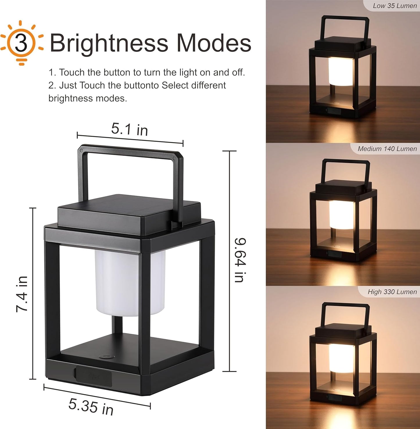 LETRY Outdoor Table Lamp, Brightness LED Nightstand Lantern, Portable Rechargeable Solar Lamp Waterproof, Touch Control Outdoor Lamps Cordless Lights Decorative for Patio/Walking/Reading/Camping