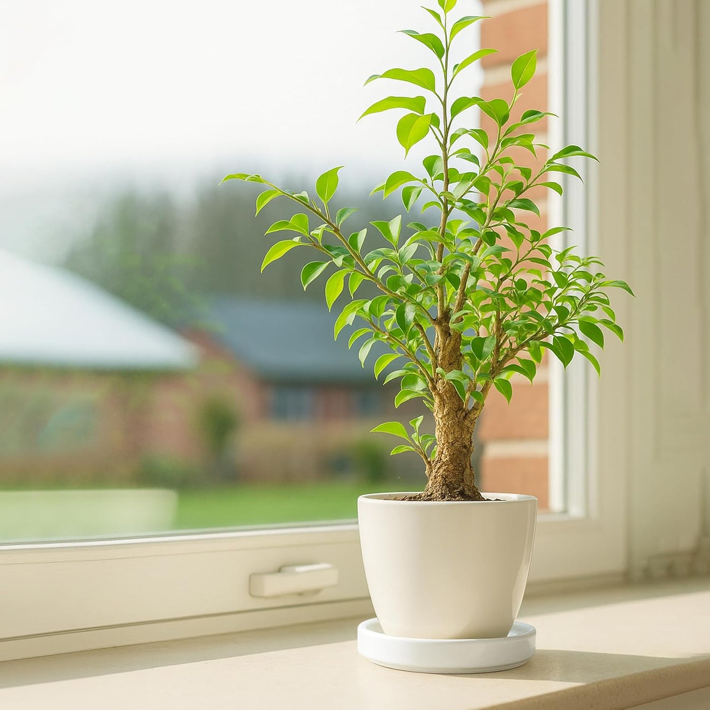 D'vine Dev Modern Round 5.4 Inch Ceramic Plant Pot Saucer, Planter Pot Drainage Tray for Indoor Plants, Matte White, 97-T-A-2