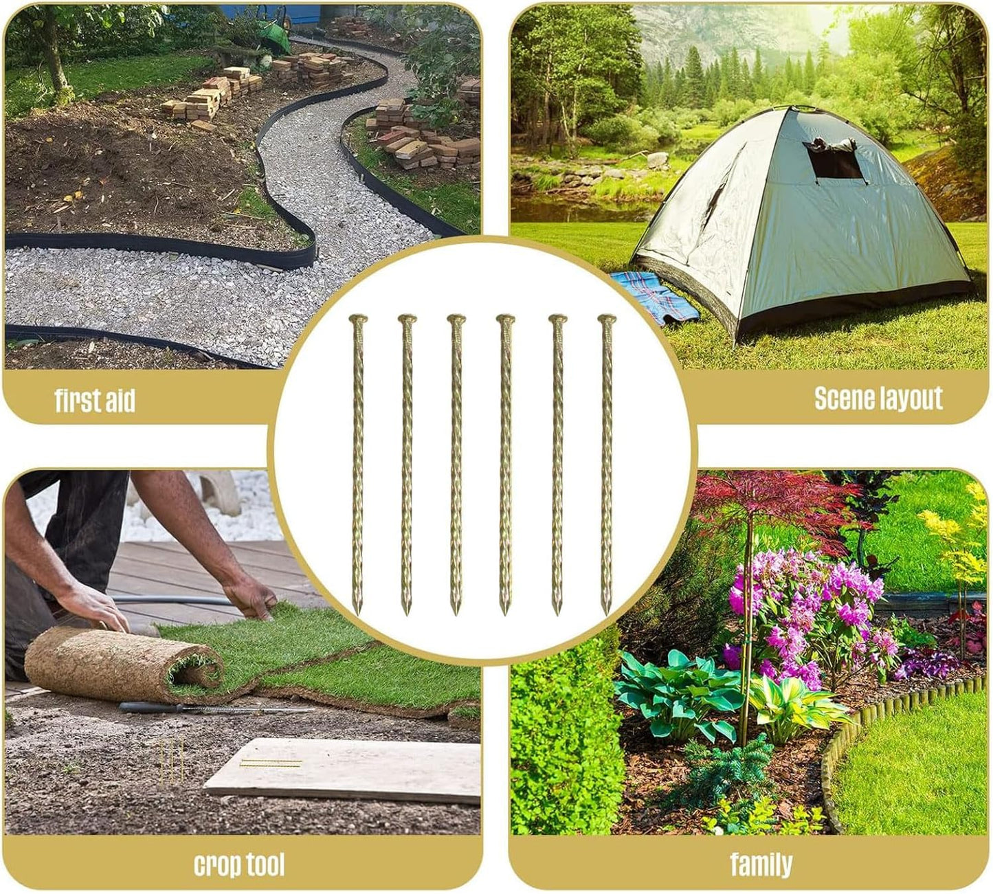 12 Inch Landscape Stakes,Galvanized Metal Garden Stakes,Metal Edging Anchoring Spikes for Artificial Turf, Paver Edging, Weed Barrier, Tent, Camping, Carpentry,（ 20 Pack）