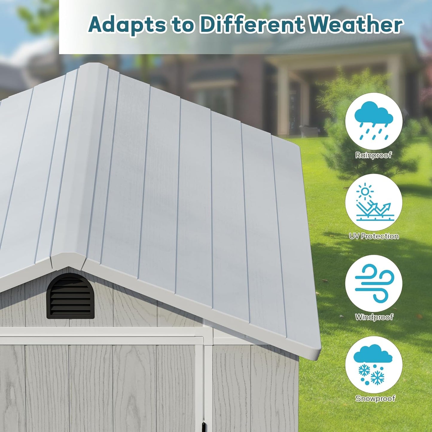 Greesum 4×6FT Plastic Outdoor Storage Shed with Floor, Resin Storaged Sheds with Lockable Door, Window & Vent, All-Weather Tool Sheds for Garden, Backyard, Patio, Light Gray (One-Piece Panel)