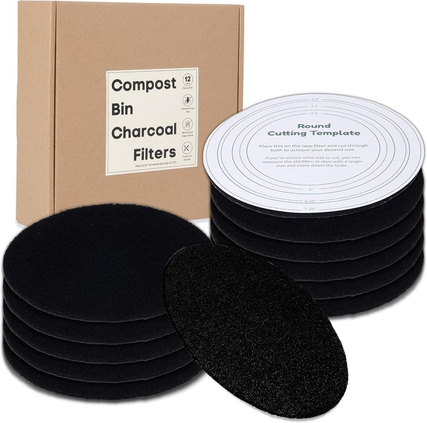 Perfnique Compost Bin Charcoal Filters, 12 Pack Filter Replacement for Compost Bucket, Kitchen Compost Bin Countertop Filters, Longer Lasting Activated Carbon Filters for Kitchen Pail Composter