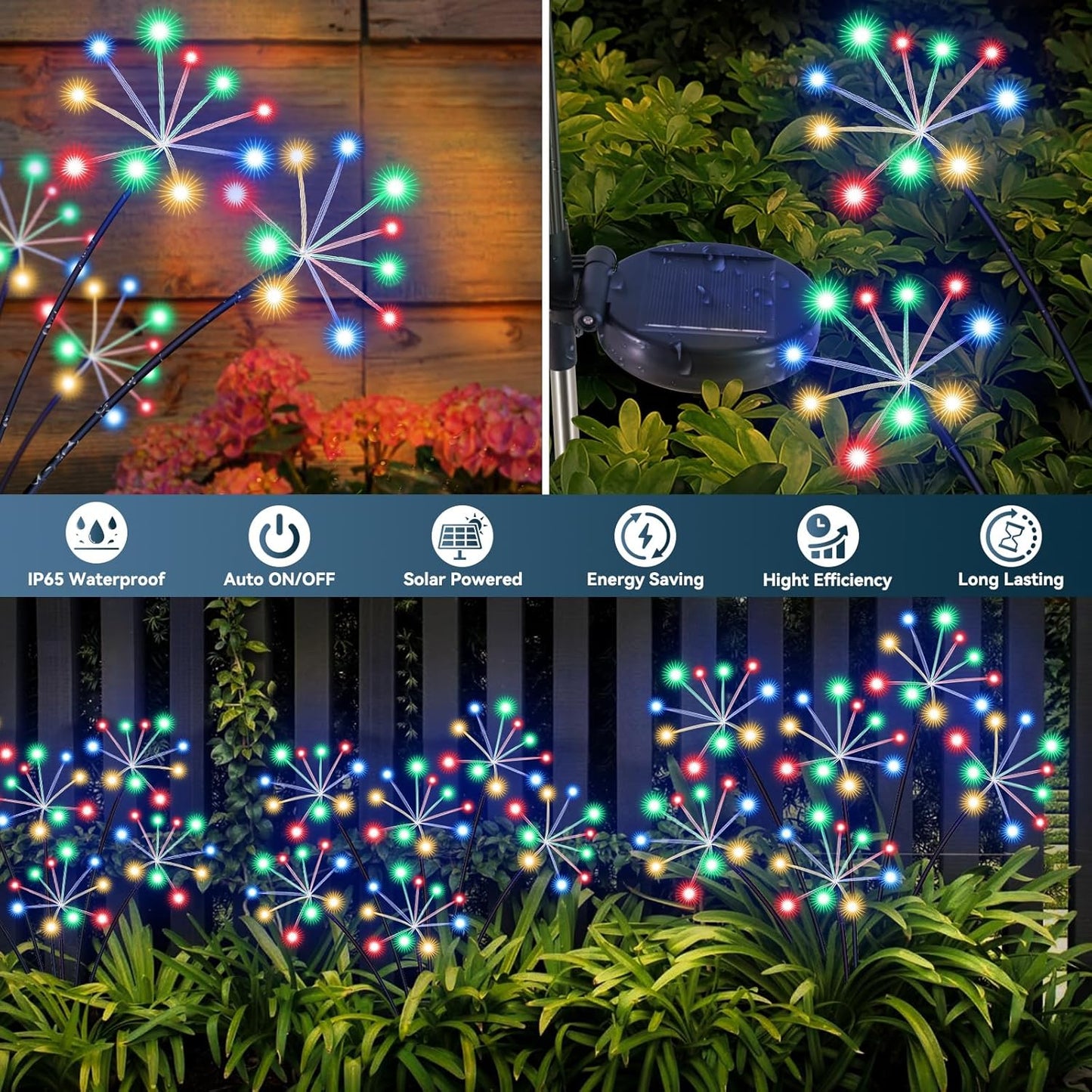 Solar Garden Lights 2 Pack Waterproof Swaying Starburst Light Solar Outdoor Lights for Yard Patio Walkway Pathway Party Wedding Decoration, Unique Gifts for Women, Multicolor
