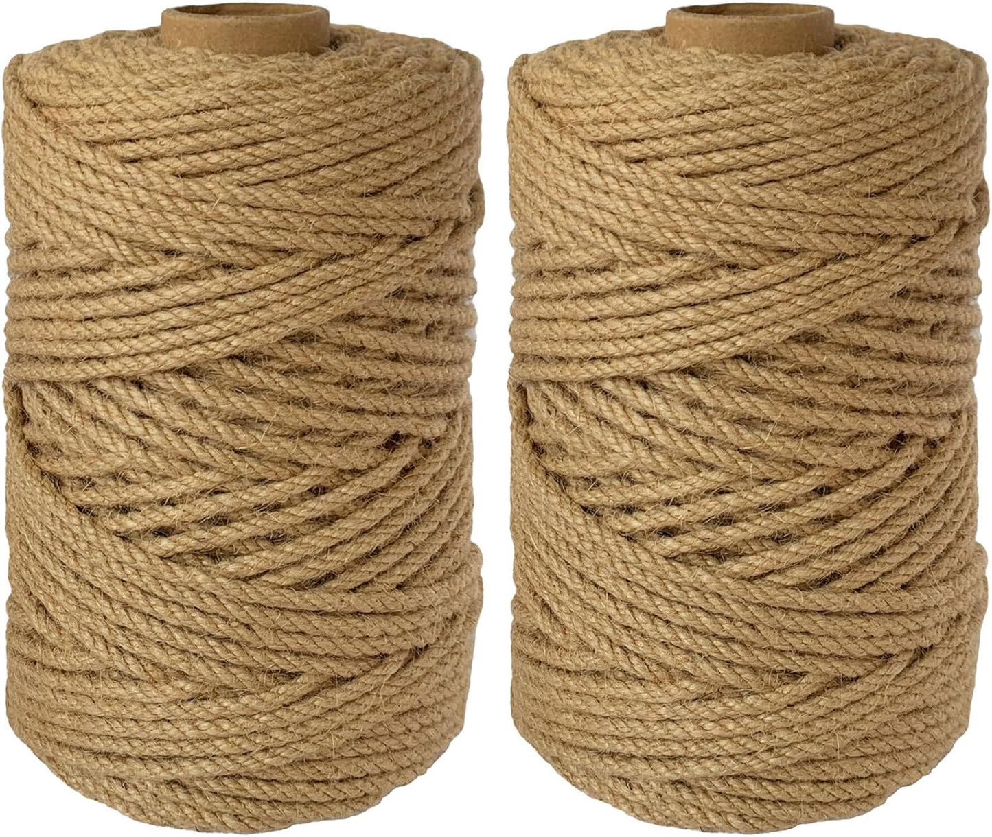 2-Pack Natural Jute Twine Rope, 4mm x 656ft Heavy Duty & Eco-Friendly - for Crafts, Gardening, Cat Scratching Post, Bundling & Hanging, 328Feet/Roll