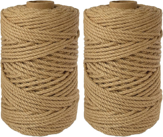 2-Pack Natural Jute Twine Rope, 4mm x 656ft Heavy Duty & Eco-Friendly - for Crafts, Gardening, Cat Scratching Post, Bundling & Hanging, 328Feet/Roll