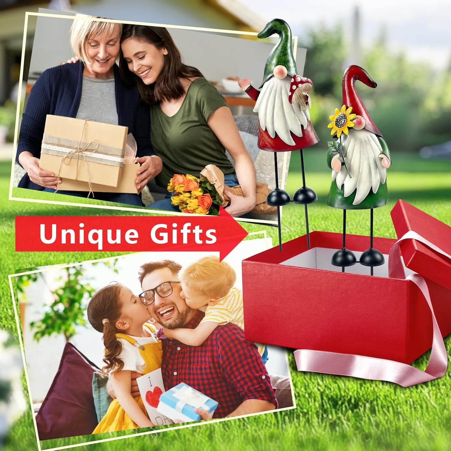 HONGLAND Metal Gnome Yard Art Outdoor Gnomes Garden Statue 18 Inch Gnome Figurine Decorative Stakes for Holiday Christmas Lawn Patio Yard Garden Decor-2 PCS