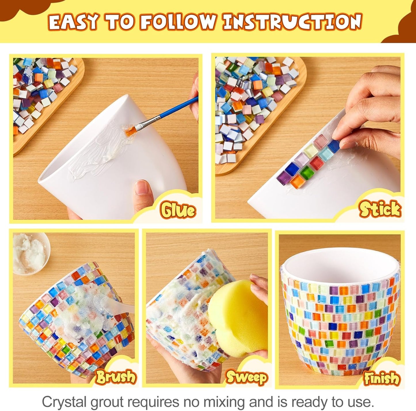 Tioncy 2 Set DIY Vase Mosaic Kit for Adults Gift, DIY Arts and Craft Kits with Vase Flower Mosaic Accessories Art Kit for Room Decor Craft Lovers Handmade, Home Decor Gifts(Rainbow)