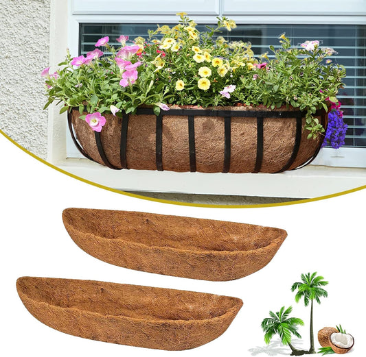 STONESTAR 2-Pack Coconut Liners for Planters 36 inch, Half-Moon Shape Window Box Liners Coconut Planter Liners Replacement, Trough Coco Liners for Planters Flower Baskets (36 inch)