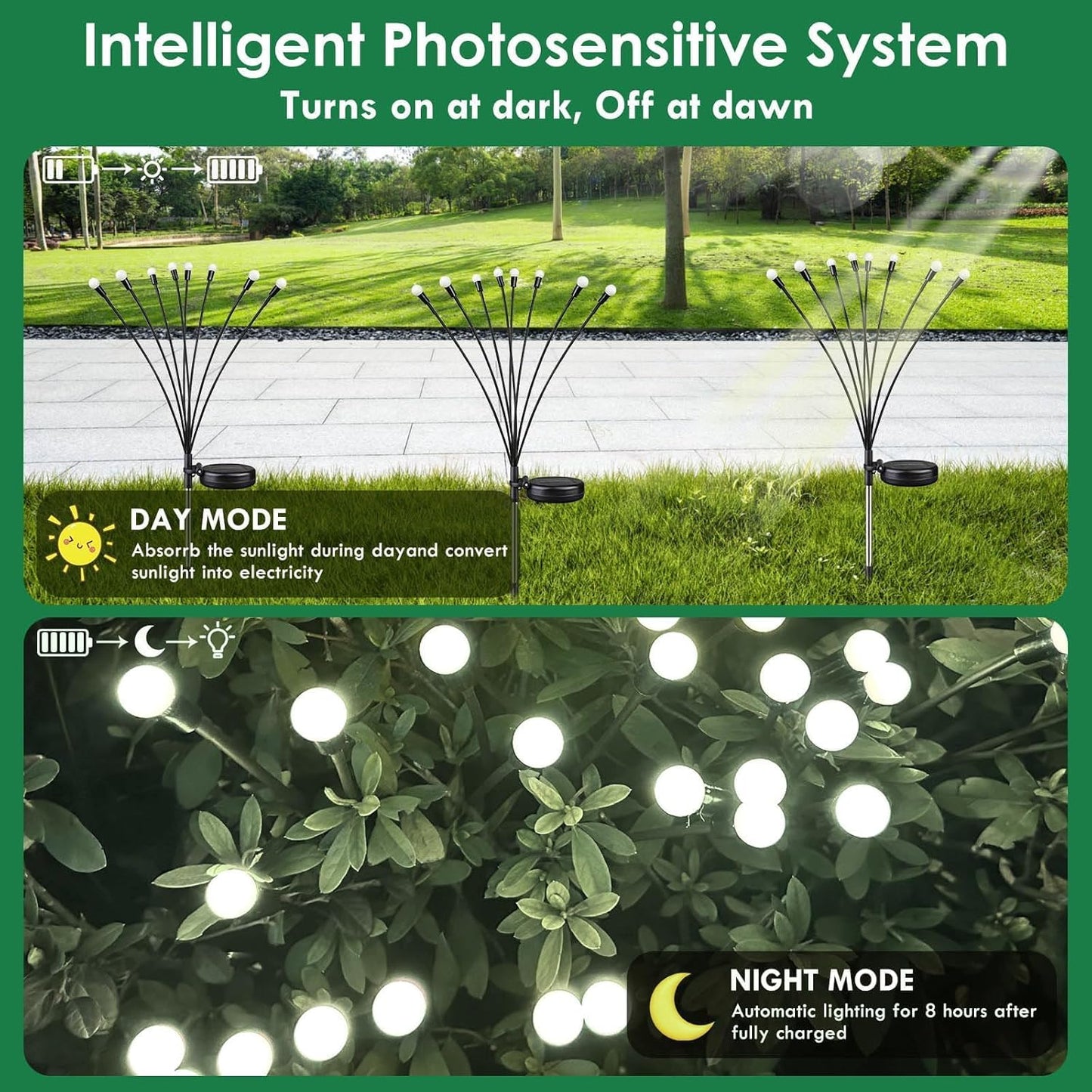 BOSSERN 2025 Solar Lights Outdoor Waterproof, 4 Pack Solar Garden Lights, Firefly Light Outdoor Waterproof, Twinkle Swaying Fairy Light for Yard Patio Pathway Garden Decoration (Cold White)