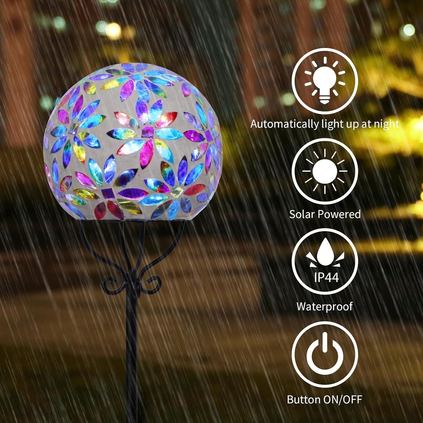 VCUTEKA Solar Outdoor Lights Garden Decor Mosaic Solar Garden Lights Waterproof Glass Ball LED Pathway Stake Light for Landscape Lawn Patio Yard Decoration 6 inch, Multi