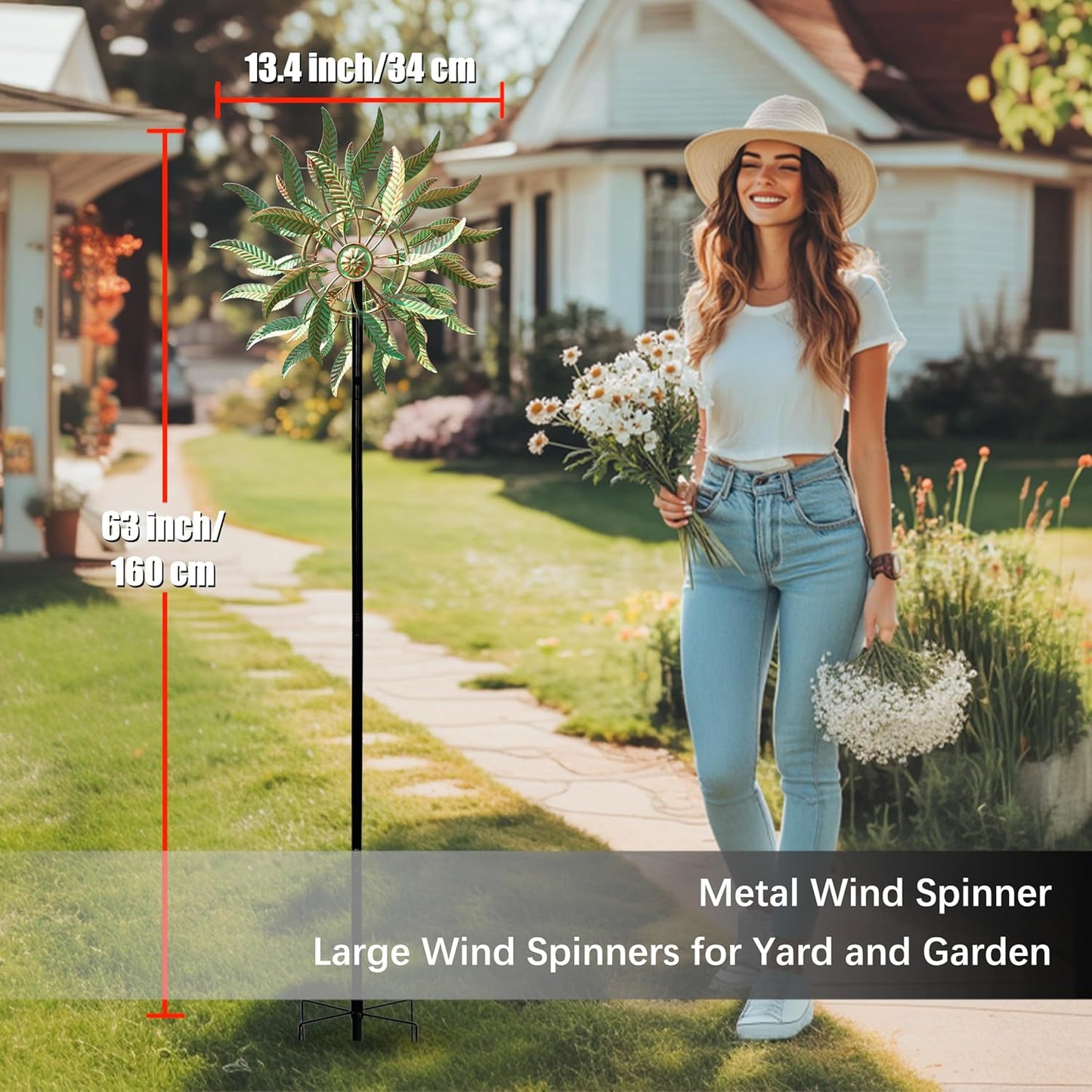 Large Outdoor Metal Wind Spinner,Two-Way Wind Sculptures,360 Degrees Kinetic Wind Spinners Yard Art Decor for Patio, Lawn & Garden 63 * 13.4 Inches