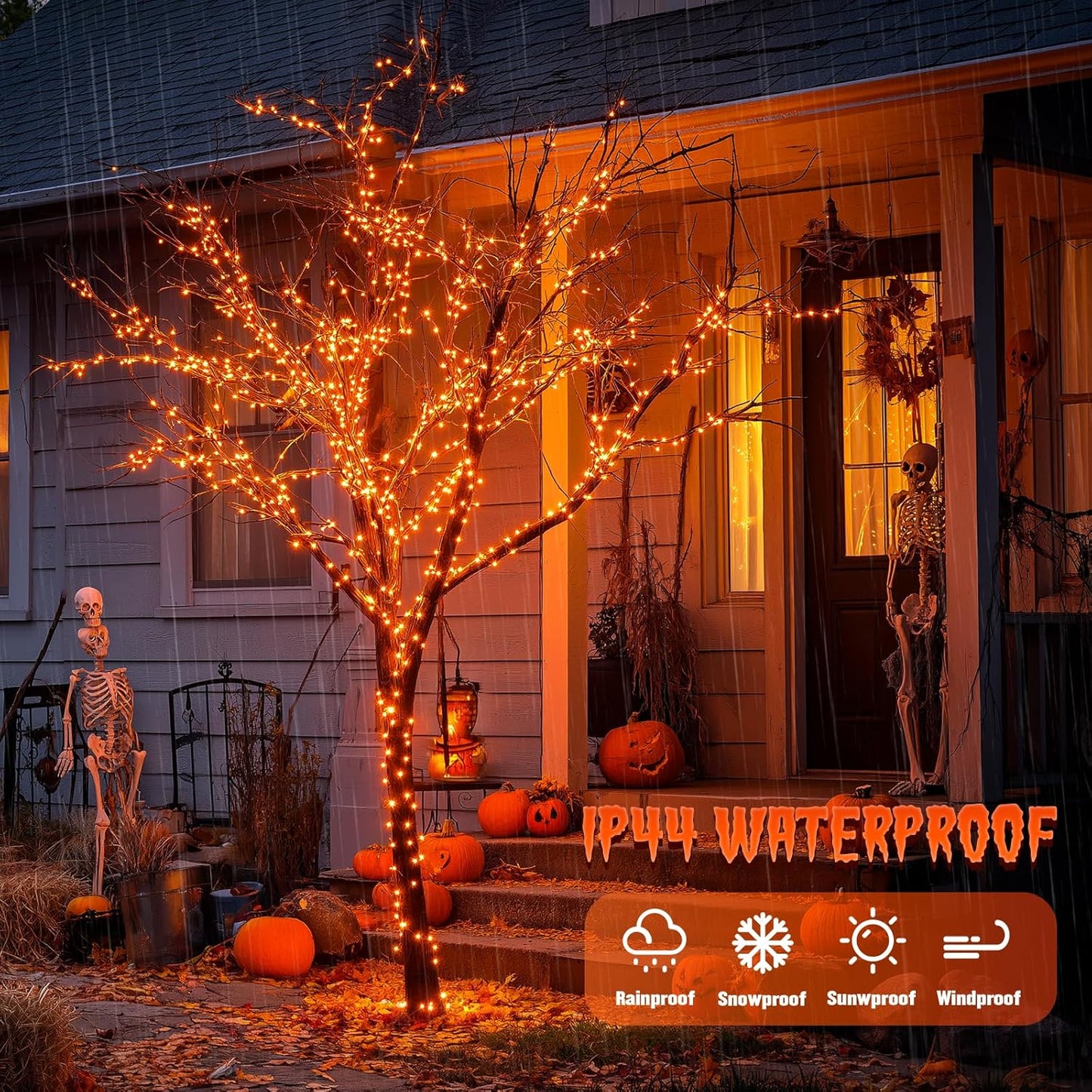 JMEXSUSS 2 Pack Solar Halloween Lights, 33ft 100 LED Orange Halloween Lights Outdoor, Waterproof Solar Fairy String Light for Tree Yard Patio Garden Thanksgiving Decorations
