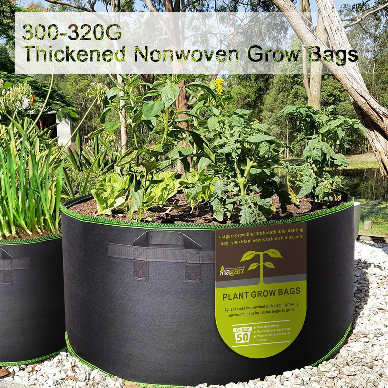 2-Pack 50 Gallon Fabric Flower Pots Garden Felt Grow Bags with Handle (Black)