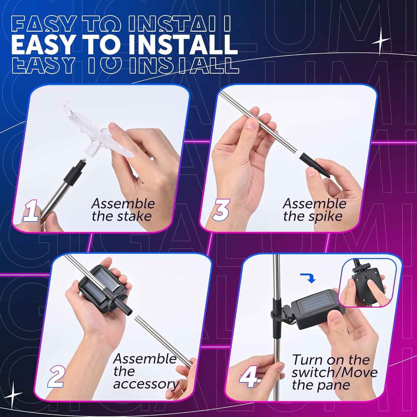 GIGALUMI Solar Garden Lights, 3 Pack Solar Butterfly Lights Decoration, Outdoor Garden Decoration Color Changing LED, Outdoor Decorative for Pathway, Lawn, Patio, Driveway