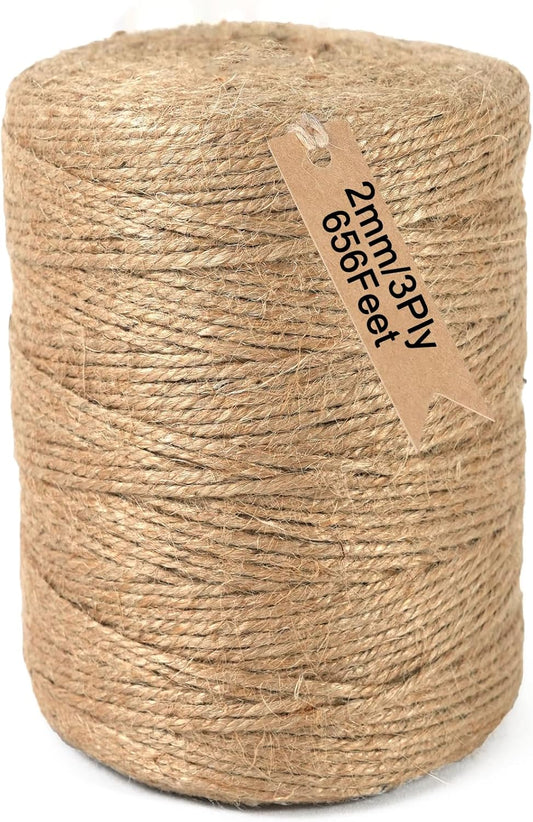 ARISKEY Natural Jute Twine,3ply String for Crafts 656 Feet Brown Cord Suitable for Crafting and Weaving Projects,Gardening Purposes and Outdoor Heavy-Duty Use